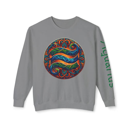 Crewneck Sweatshirt with Celtic Astrological Symbols-Aquarius