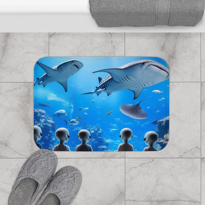 Aliens watching Whale Sharks Bath Mat