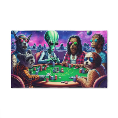 Dogs & Aliens Playing Poker Hand Towel
