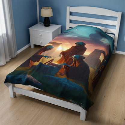 Aliens at Stonehenge at Dusk Velveteen Blanket