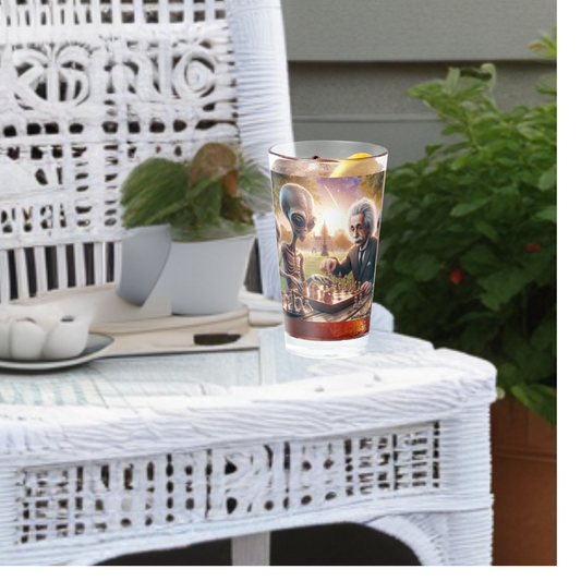 Einstein & Alien Play Chess Pint Glass, 16oz