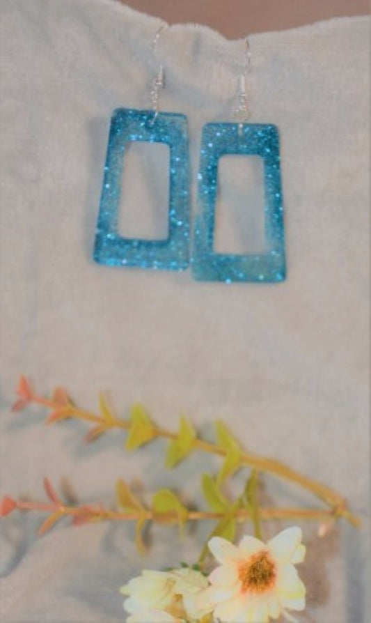 Irregular Trapezoid in Clear Blue Earings