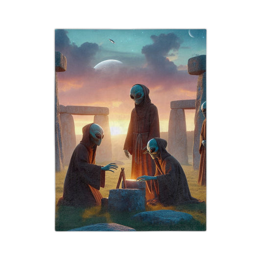 Aliens Stonehenge at Dawn Velveteen Microfiber Blanket