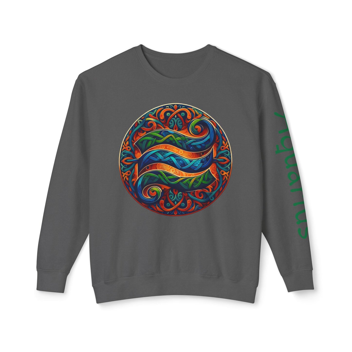 Crewneck Sweatshirt with Celtic Astrological Symbols-Aquarius