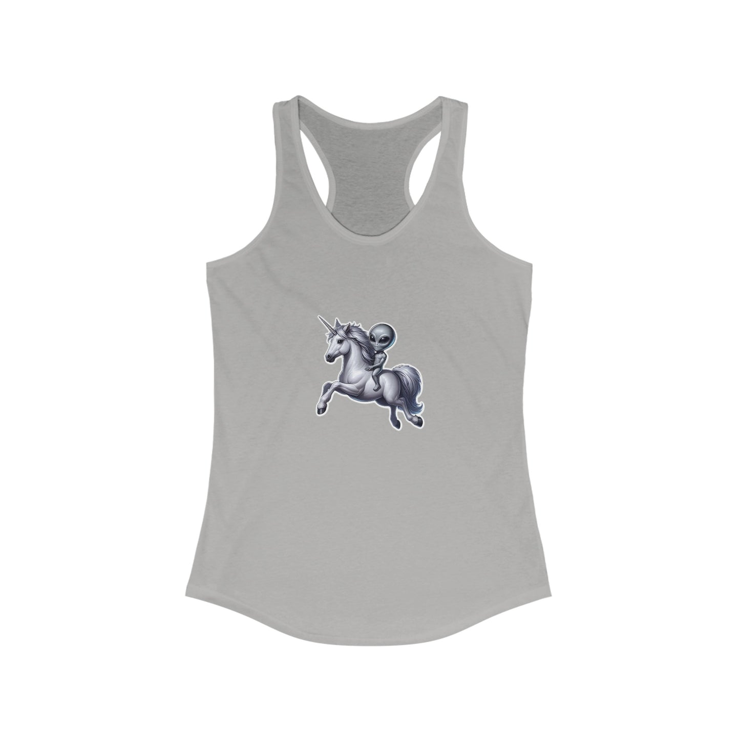 Alien Riding a Unicorn Racerback Tank