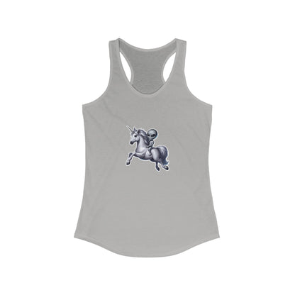 Alien Riding a Unicorn Racerback Tank