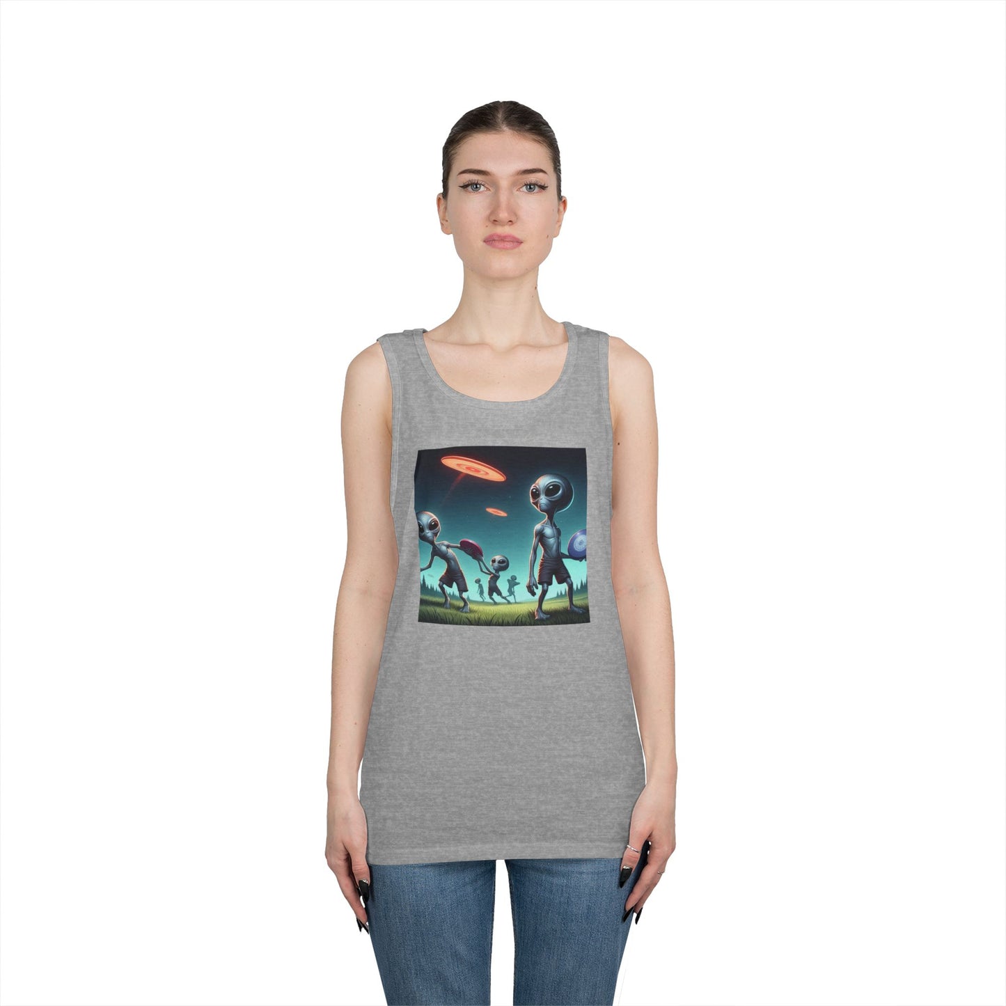 Tank Top with Aliens Playing Disc Golf Design