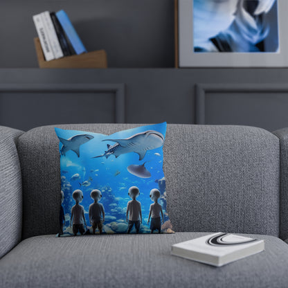 Aliens & Whale Sharks at The Aquarium Throw Pillow