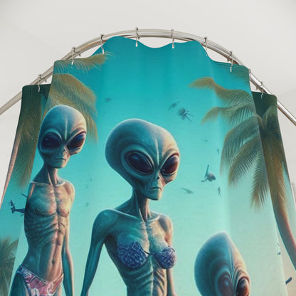 Surfing Aliens Shower Curtain
