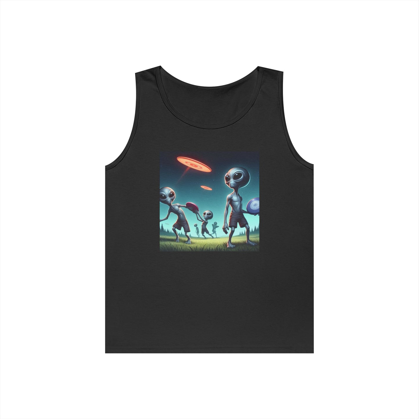 Tank Top with Aliens Playing Disc Golf Design