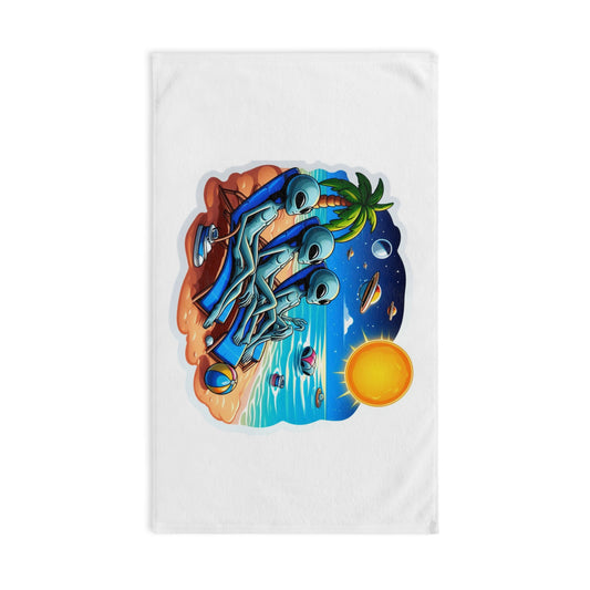 Three Aliens at the Beach Hand Towel