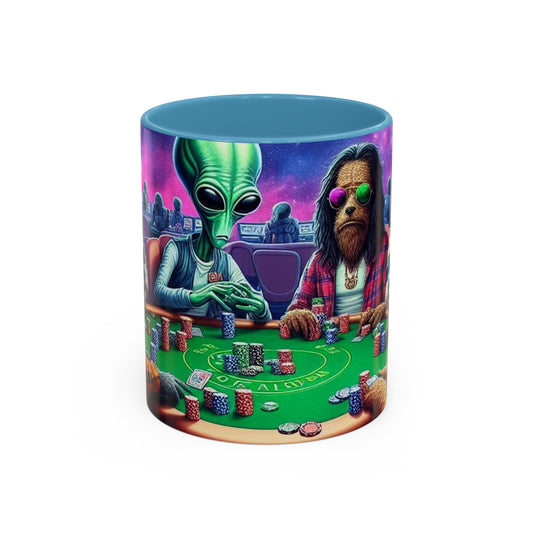 Aliens and Dogs Playing Poker Accent Coffee Mug