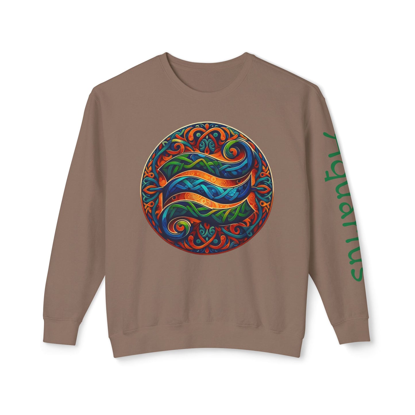 Crewneck Sweatshirt with Celtic Astrological Symbols-Aquarius