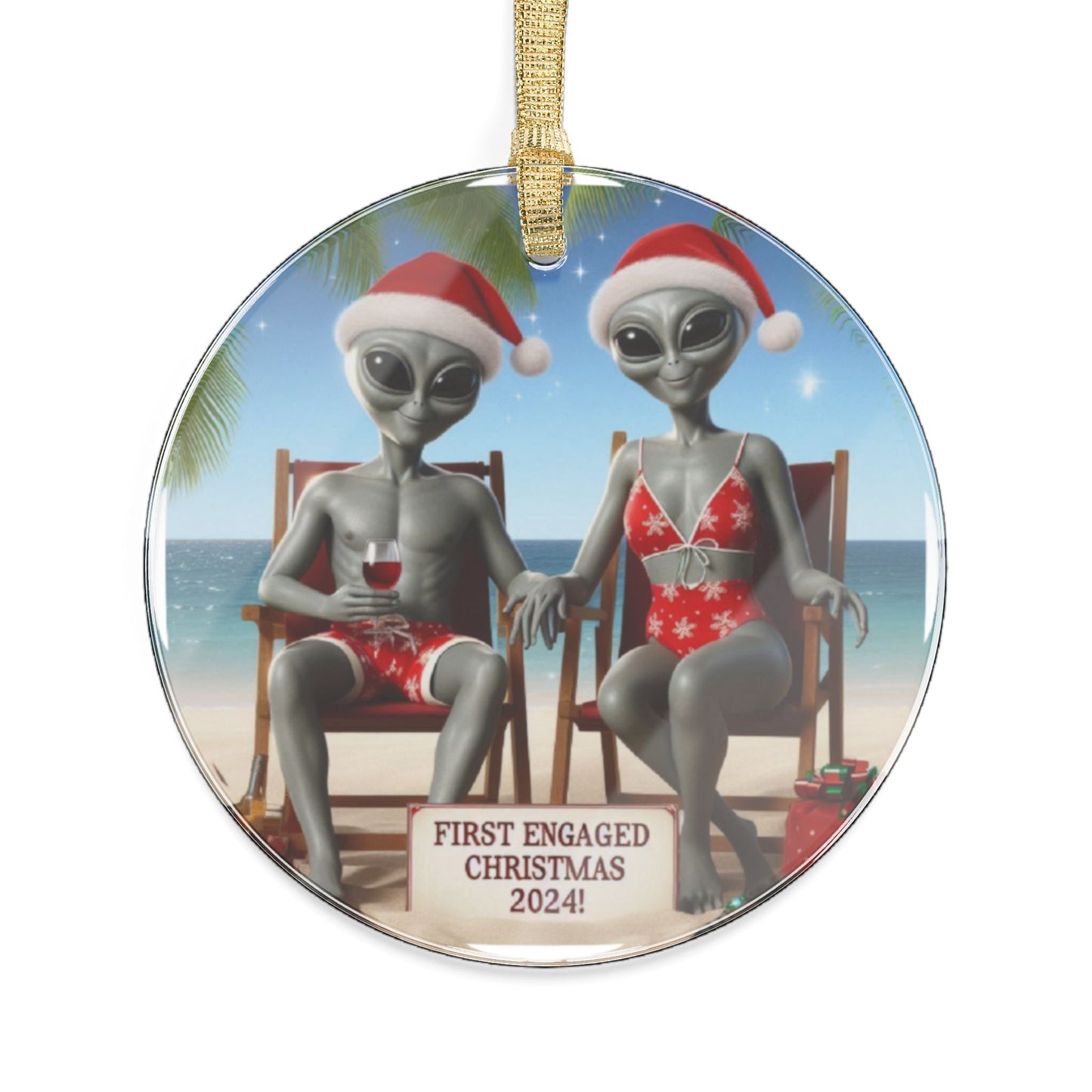 1st Engaged Christmas Alien Ornaments