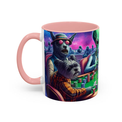 Aliens and Dogs Playing Poker Accent Coffee Mug