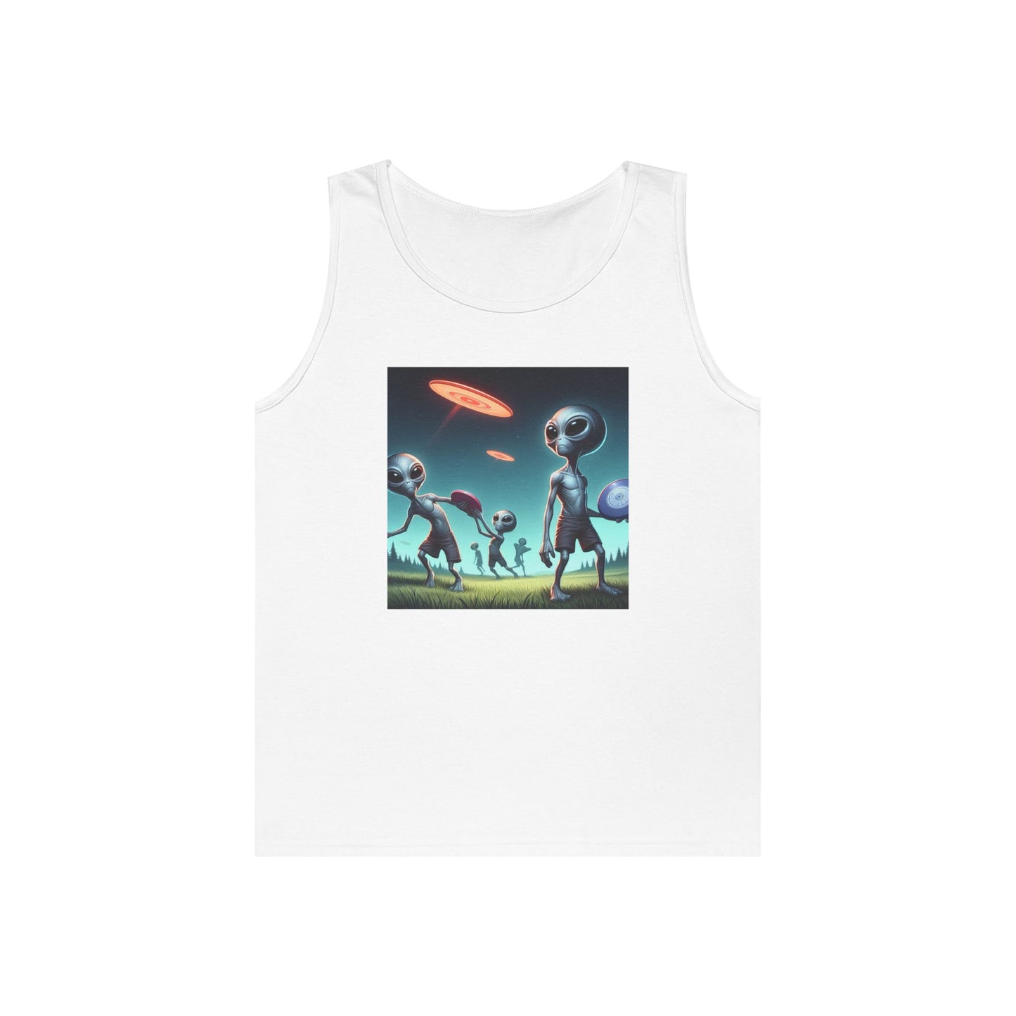 Tank Top with Aliens Playing Disc Golf Design