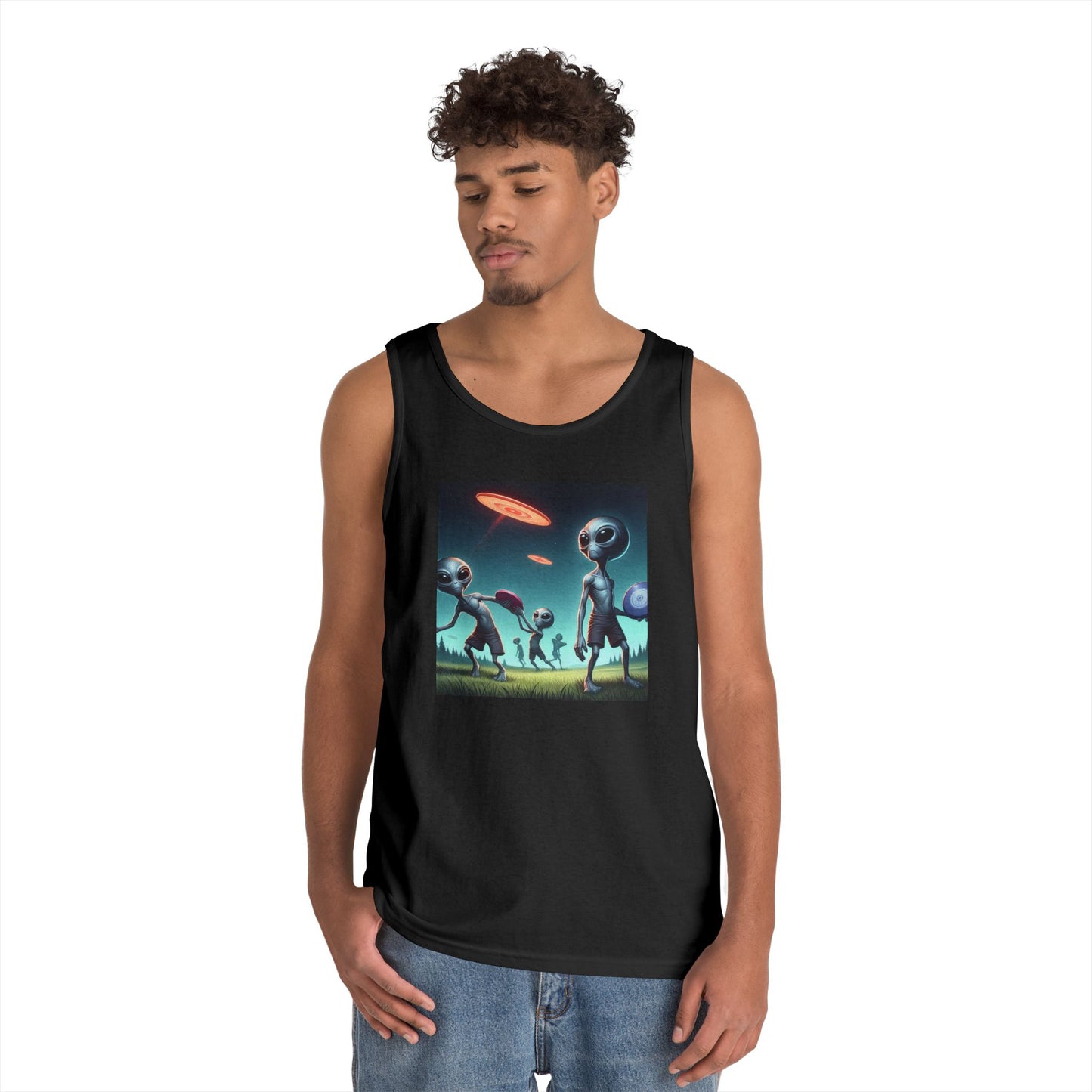 Tank Top with Aliens Playing Disc Golf Design