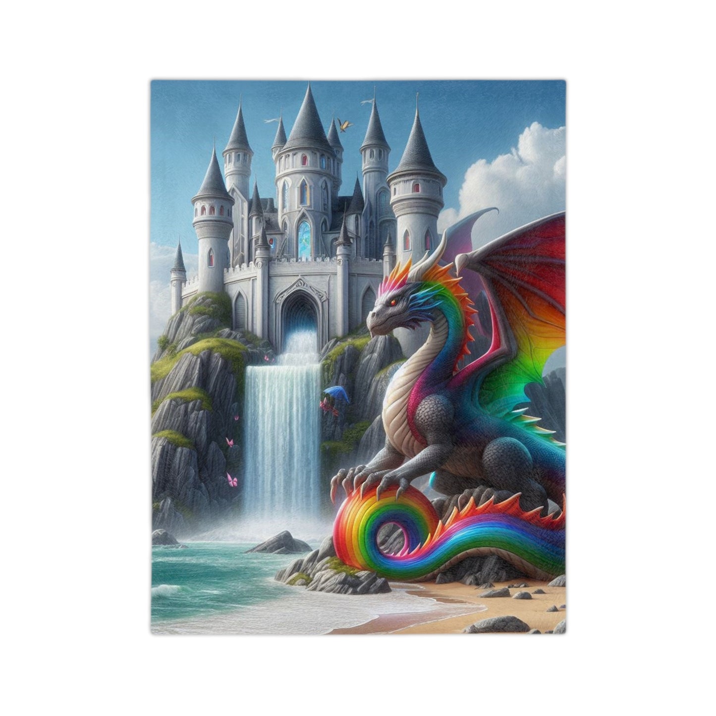 Guarding Rainbow Dragon Velveteen Microfiber Blanket