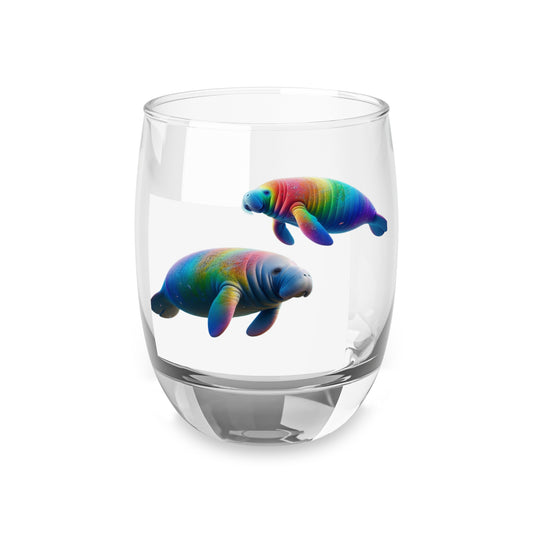 Rainbow Manatees Whiskey Glass