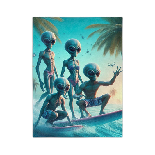 Aliens Surfing Microfiber Blanket