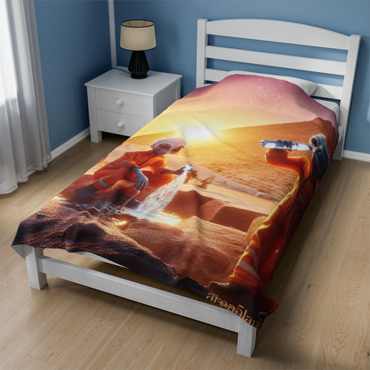 Water Break at The Pyramids of Giza Velveteen Blanket