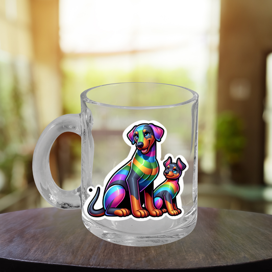 Rainbow Dobermann Pinschers Glass Mug
