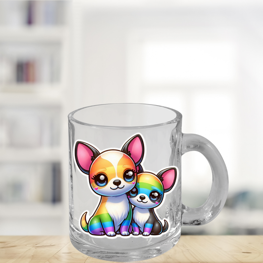 Rainbow Short-Haired Chihuahua Glass Mug