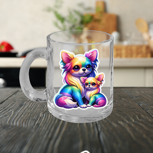 Rainbow Long-Haired Chihuahuas Glass Mug