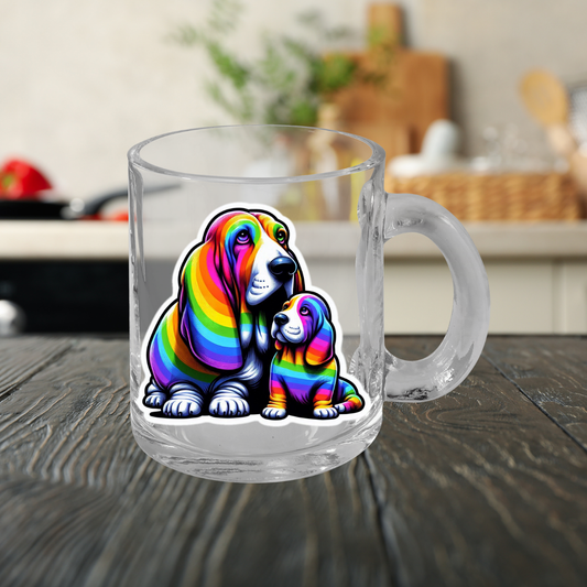 Rainbow Bassett Hound Glass Mug
