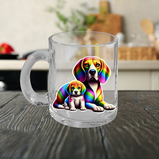 Rainbow Beagles Glass Mug