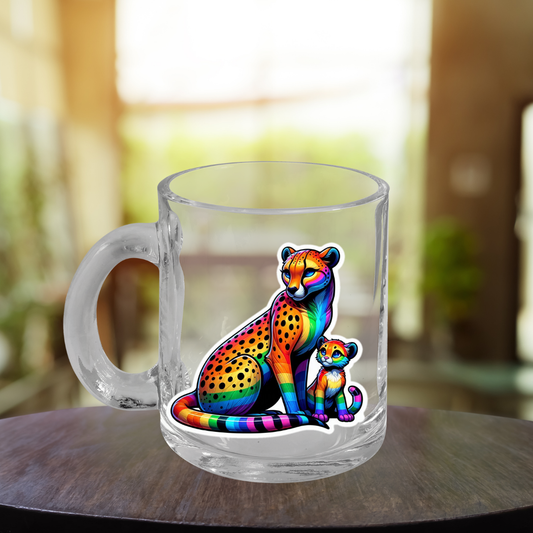 Rainbow Cheetah Glass Mug