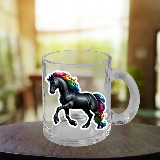 Rainbow Stallion Glass Mug , 10oz
