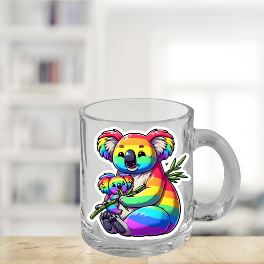Rainbow Koala Bears Glass Mug, 10oz