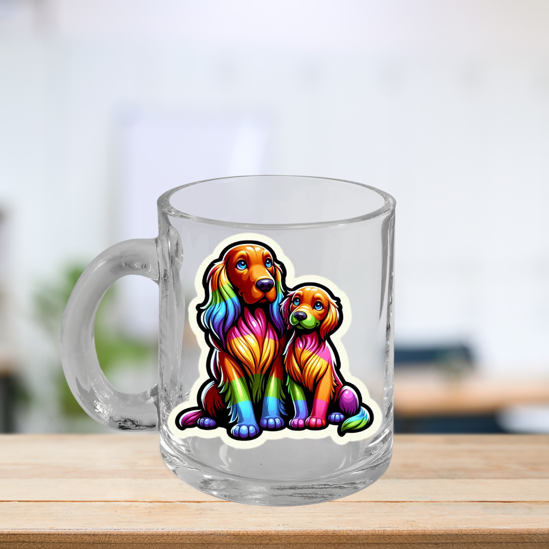 Rainbow Irish Setter Glass Mug, 10oz