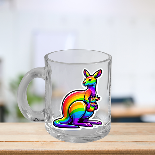 Rainbow Kangaroo and Joey Glass Mug