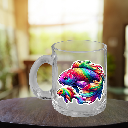 Rainbow Koi Glass Mug with Handle, 10oz