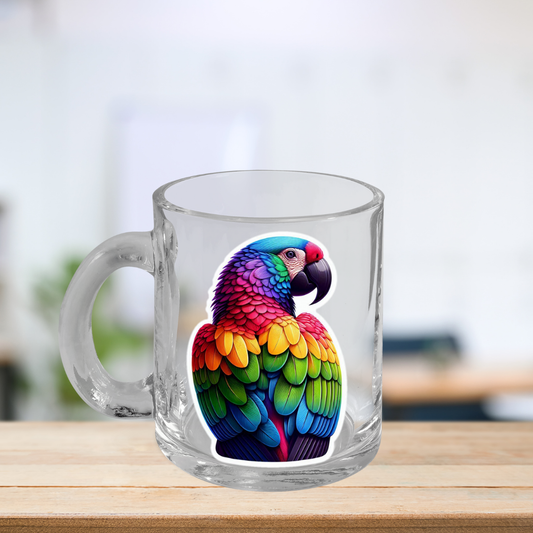 Rainbow Macaw  Glass Mug with Handle, 10oz