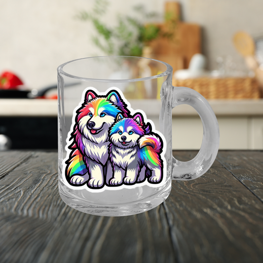 Rainbow Malamutes Glass Mug