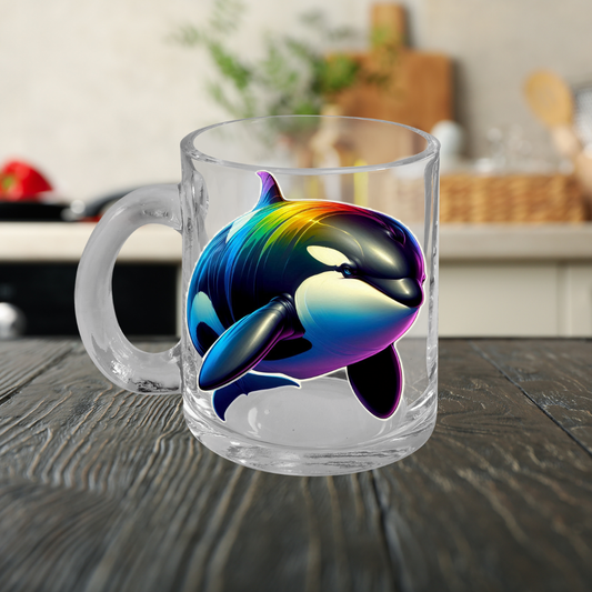 Rainbow Orca Mug with Handle, 10oz
