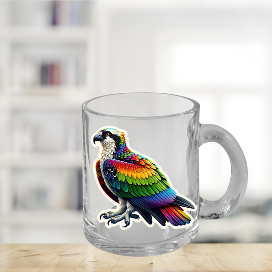 Rainbow Osprey Glass Mug with Handle, 10oz