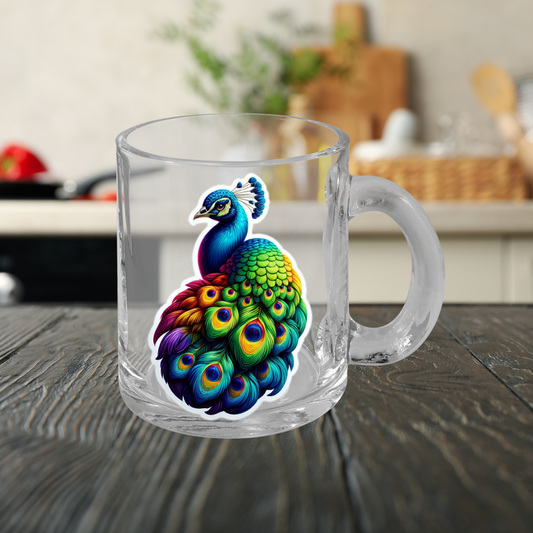 Rainbow Peahen Glass Mug