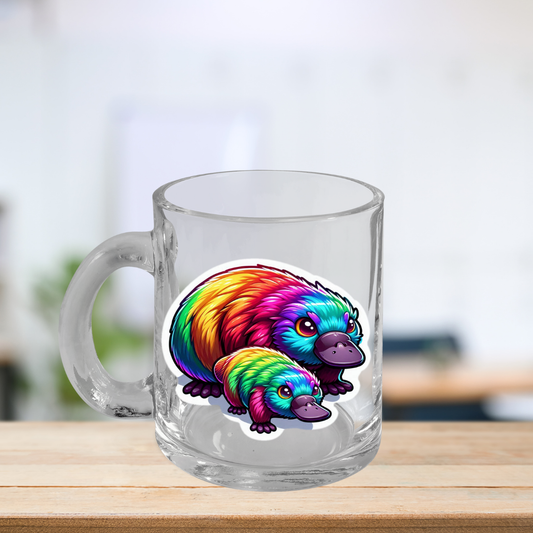 Rainbow Platypus Mom and Puggie Glass Mug