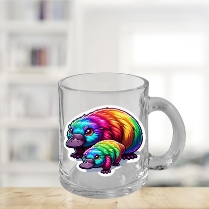 Rainbow Platypus Mom and Puggie Glass Mug