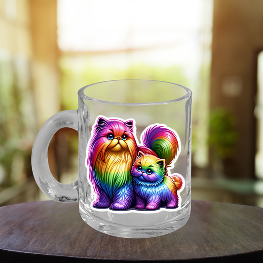 Rainbow Persian Queen and Kitten Glass Mug