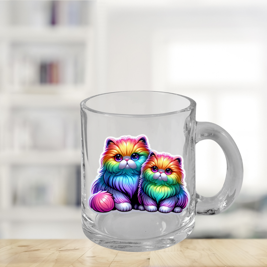 Rainbow Persian Mom and Kitten Glass Mug