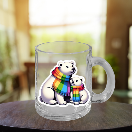 Rainbow  wearing Polar Bears Glass Mug