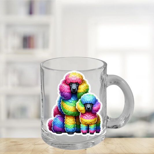Rainbow Poodles Glass Mug