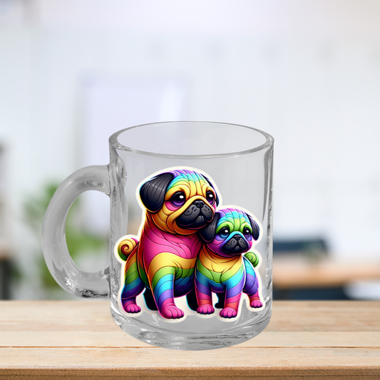 Rainbow Pugs Glass Mug