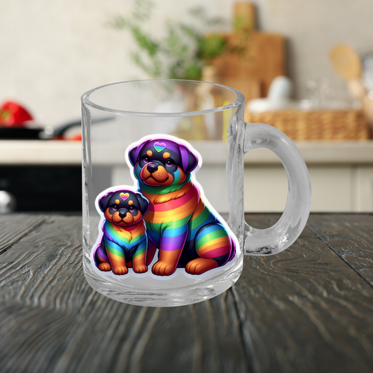 Rainbow Rottweilers Glass Mug