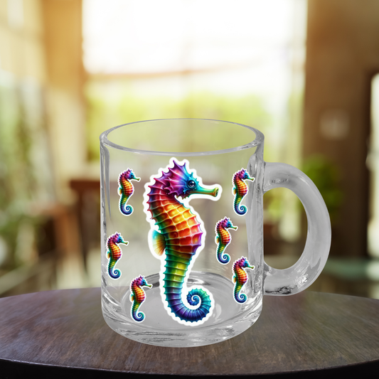 Rainbow Seahorses Glass Mug